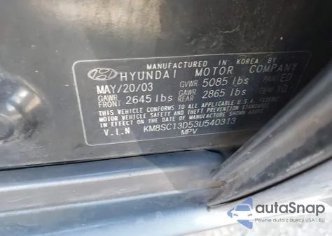 2003 Hyundai Santa Fe Gls/Lx из США, поврежденный, VIN KM8SC13D53U540313